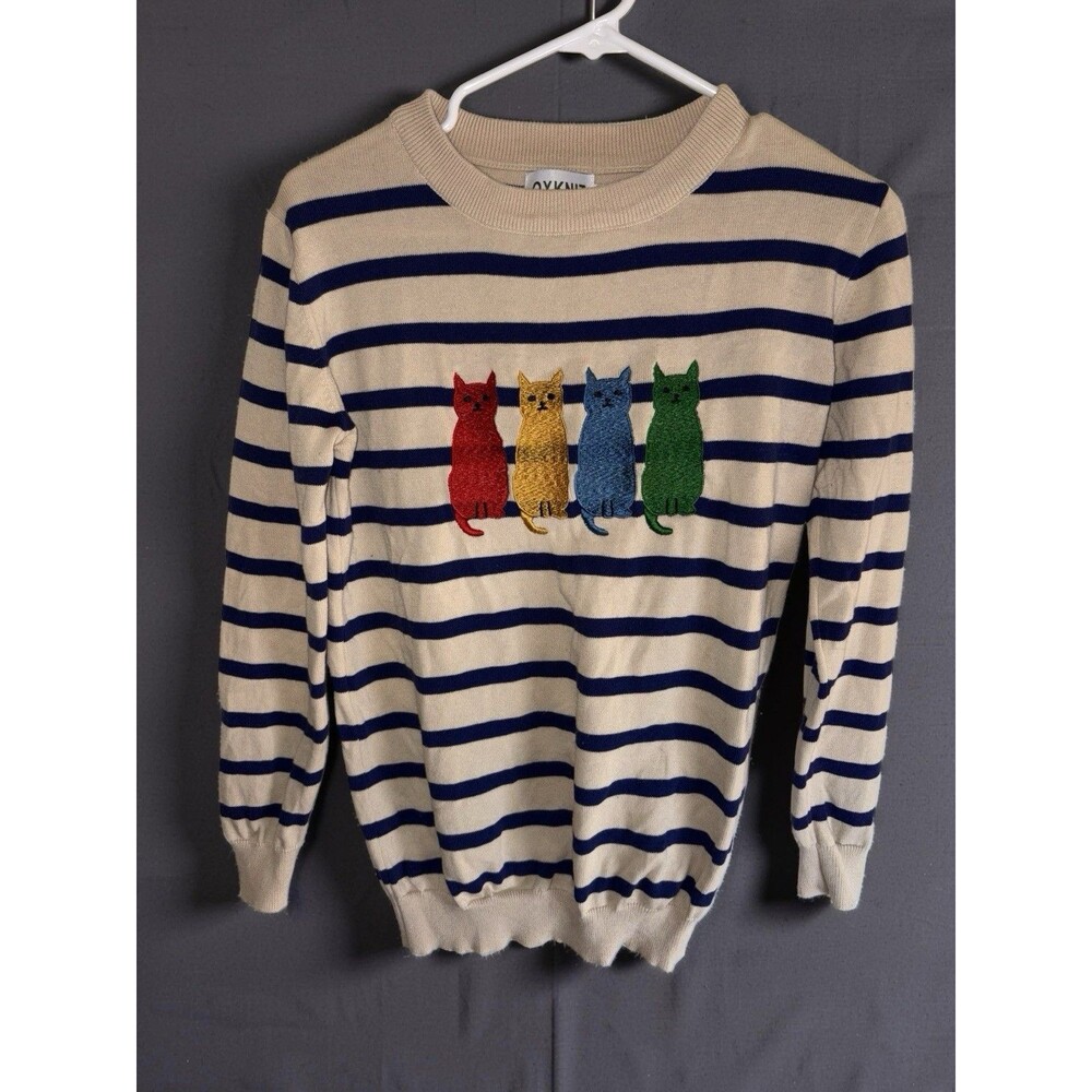 OXKnit Four Embroidered Cats Sweater SZ M